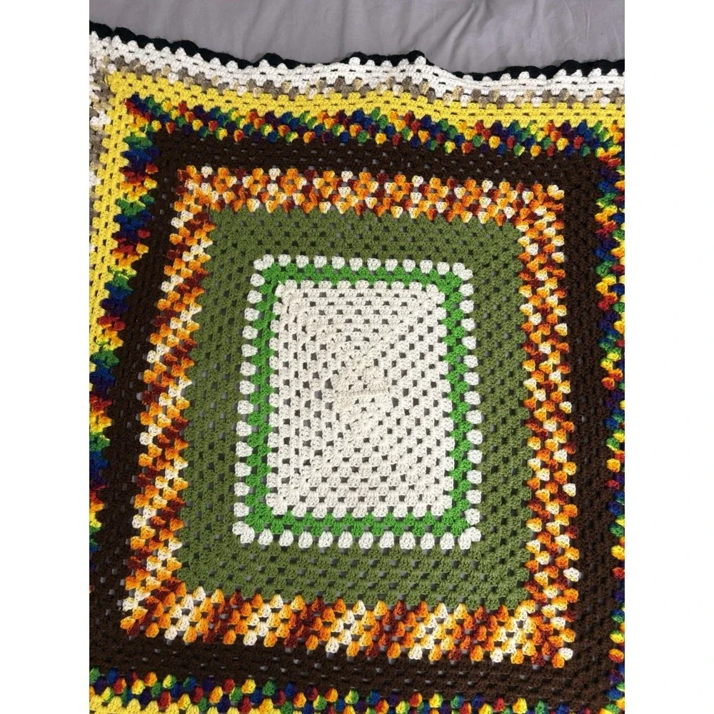 Handmade Vintage Crochet Blanket 70s Colors‎ Afghan Throw 45